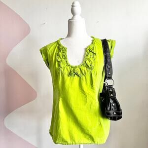 Vintage 3D Green Floral Top, Y2K 2000s Fairycore Cottagecore‎ Medium